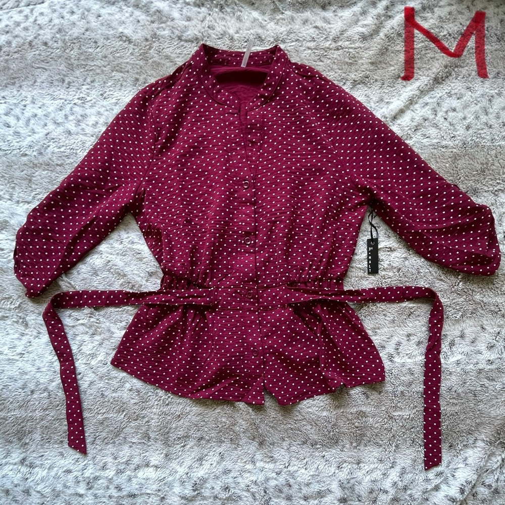 Maroon Polka Dot Women's Blouse - M